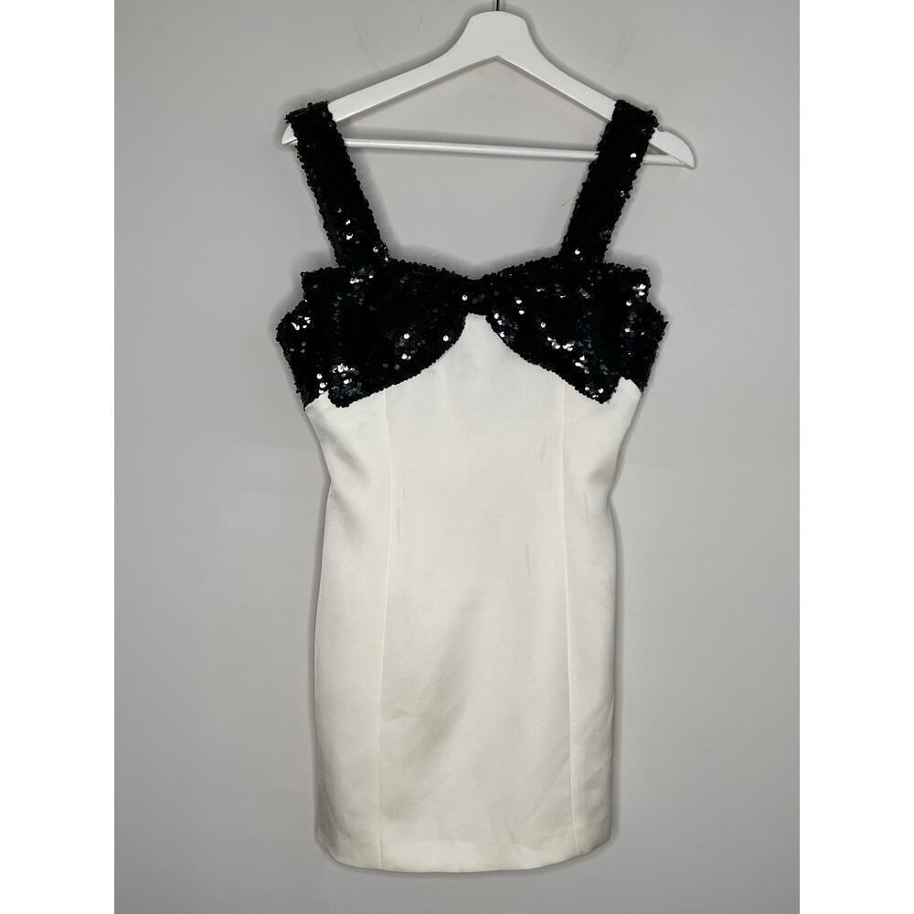 Endless Rose Sequin Bow Sleeveless Square Neck Mini Dress Cream/Black Women's S - Picture 3 of 10